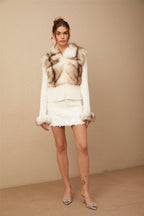 Laetiecia Faux-Fur Ribbed-Knit Jacket Flowering Girl