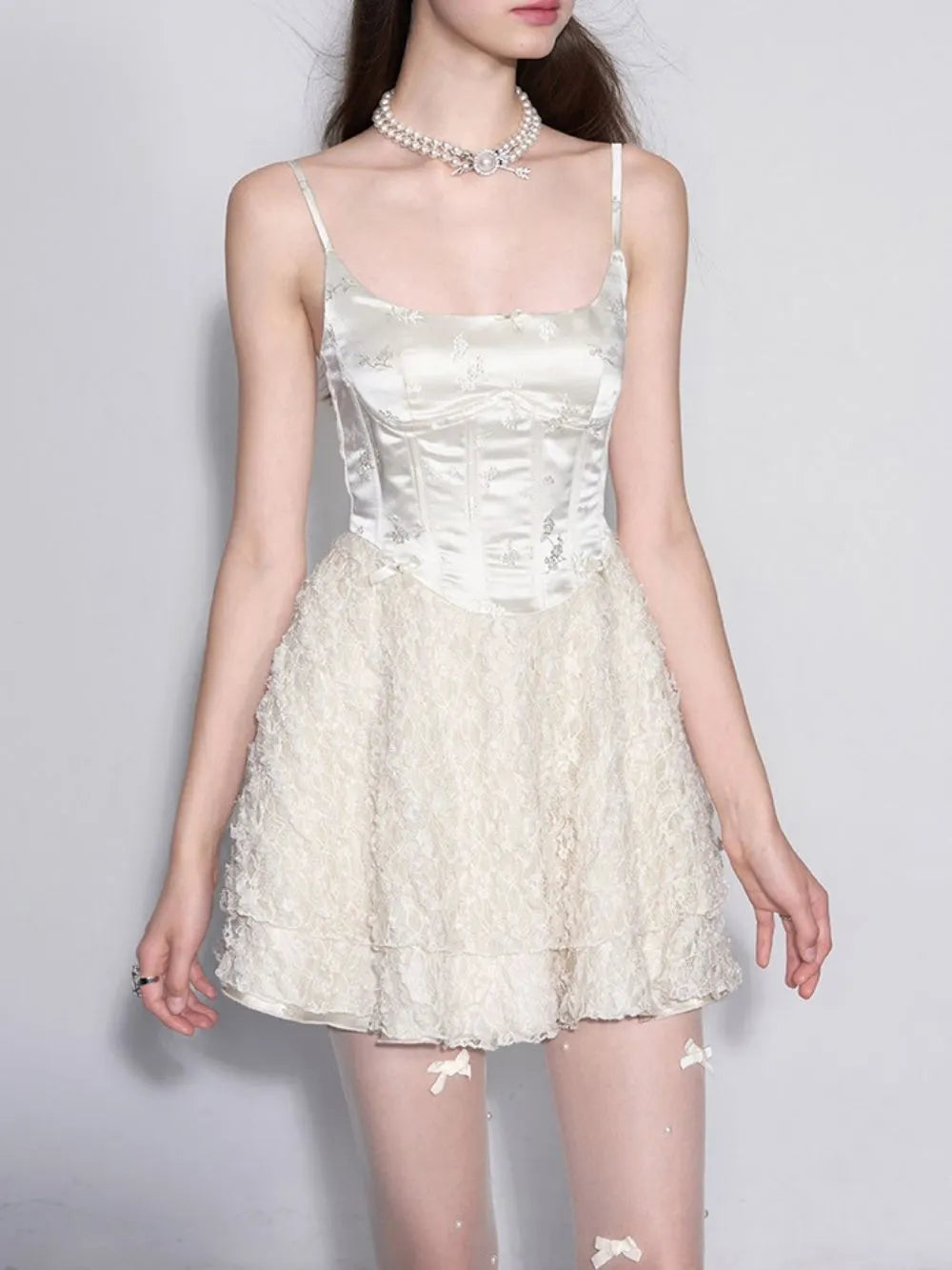 Marjolein White Spaghetti Mini Dress Flowering Girl