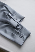 Silver Satin Blouse With Plunging V-Neck Flowering Girl