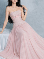 Miura Pink Strapless Maxi Dress Flowering Girl