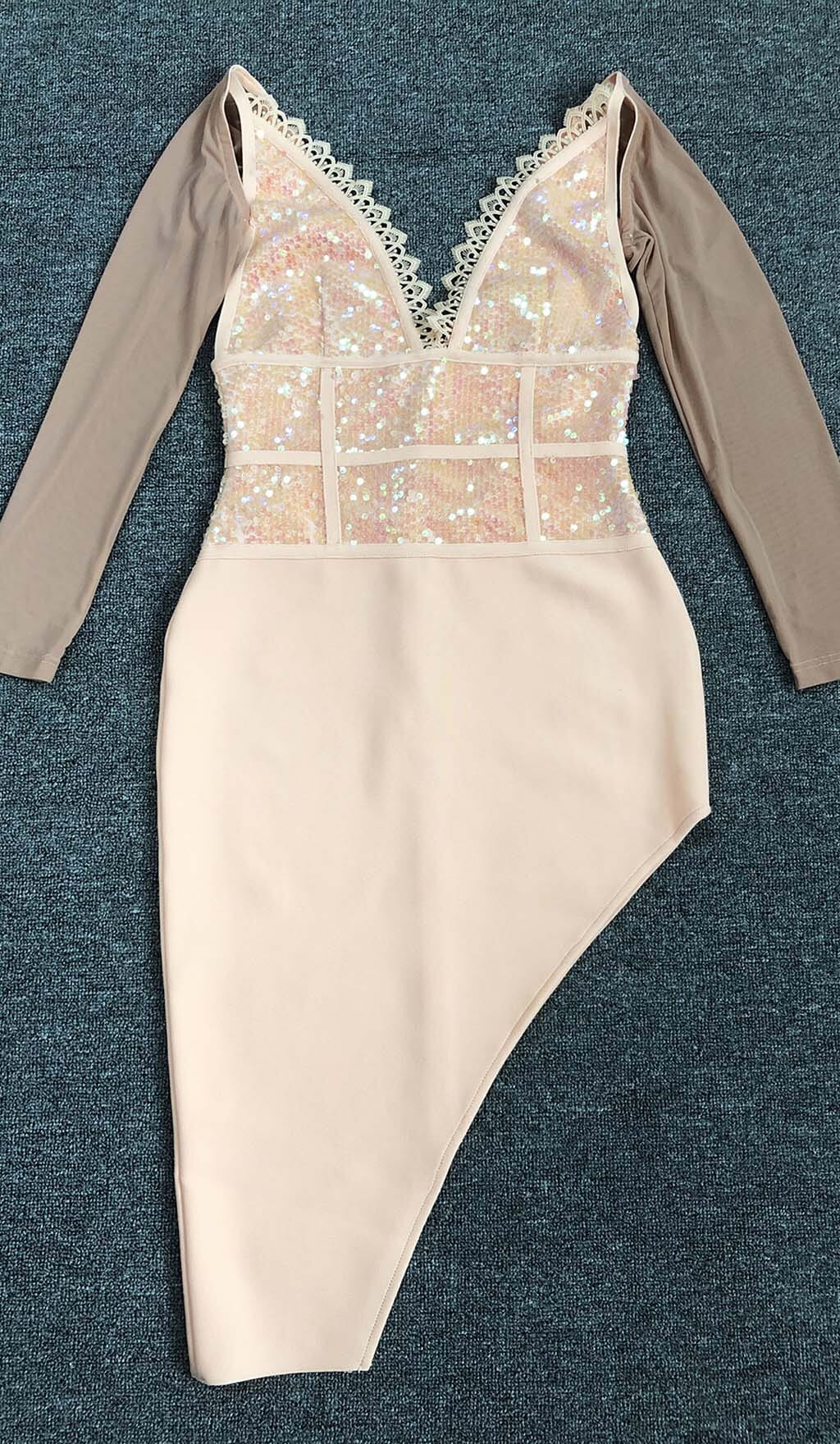Sequin Irregular Midi Dress In Pink Flowering Girl