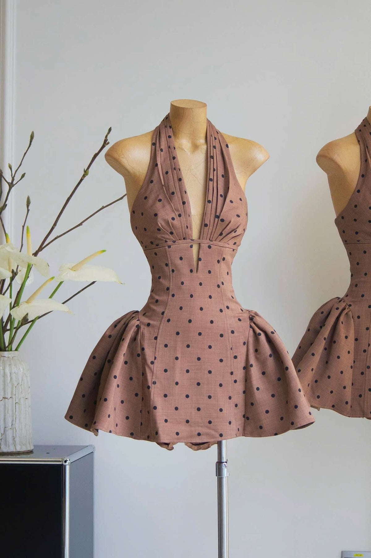 Tiffany Plunge Dot Mini Dress Flowering Girl
