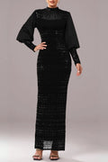Sequin Long Sleeve Maxi Dress In Black Flowering Girl
