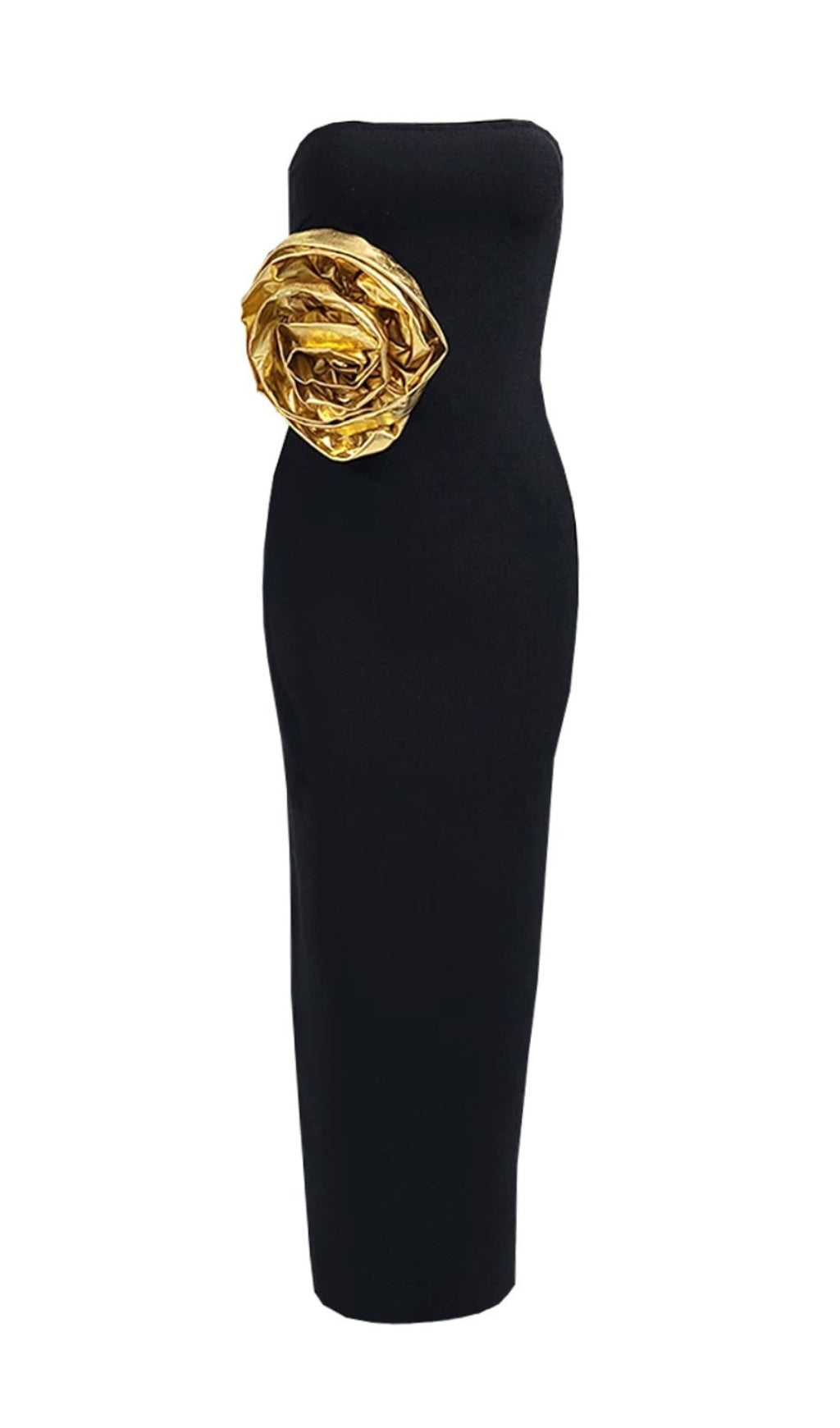 Brycen Black Strapless Rose Detail Maxi Dress Flowering Girl
