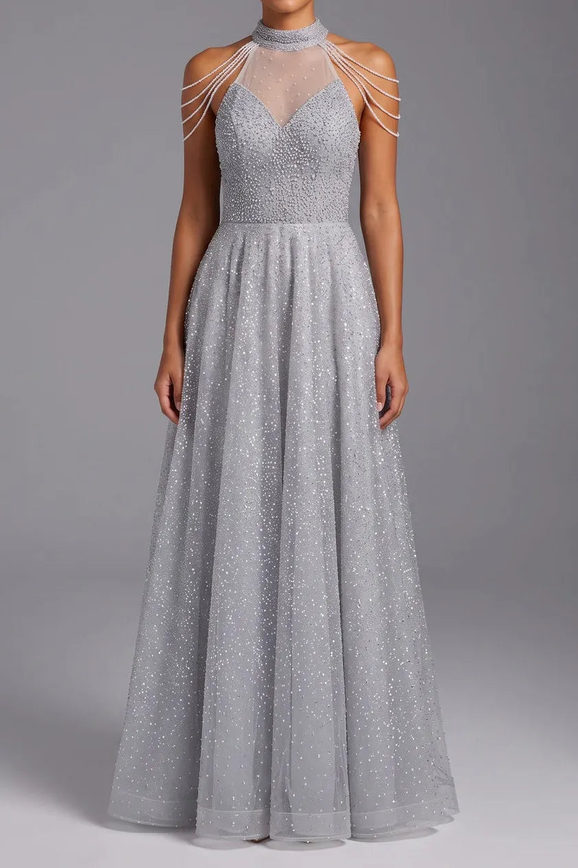 Silver Tulle A-Line Evening Gown Flowering Girl