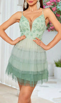Haroun Green Flower Mesh Mini Dress Flowering Girl