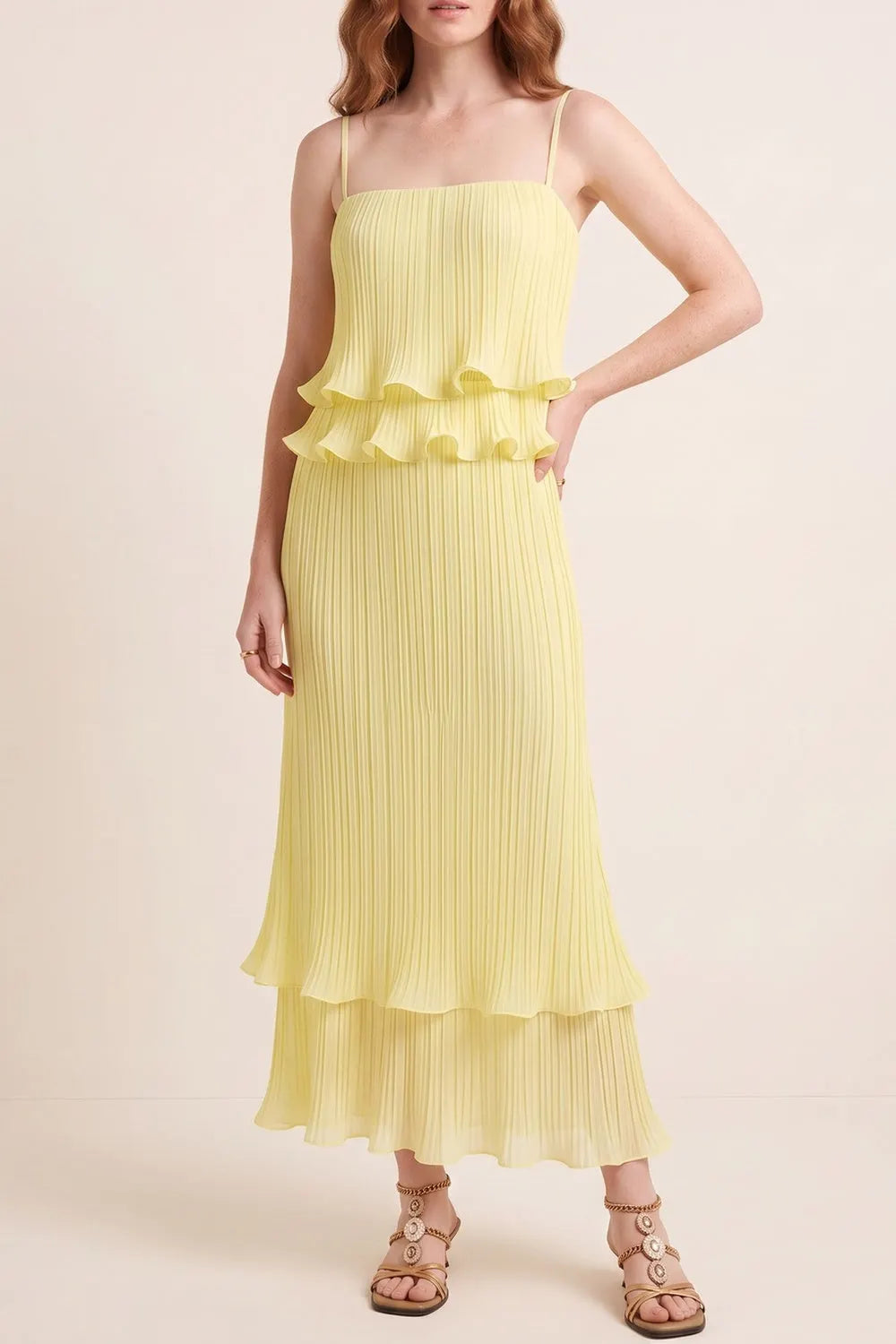 Pleated Ruffle Maxi Dress Flowering Girl