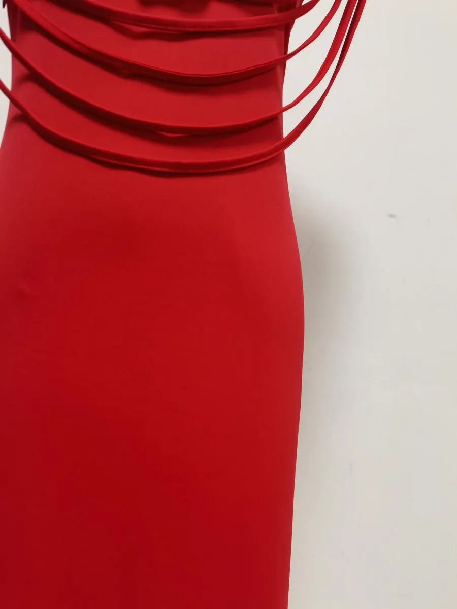 Red Stretch Jersey Or Crepe Fitted Column Dress Flowering Girl