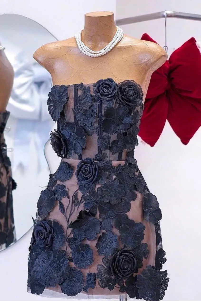jessica floral embroidery Mini Dress in black Flowering Girl