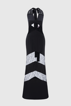 Clora Satin Halter Lace Maxi Dress - Black Flowering Girl