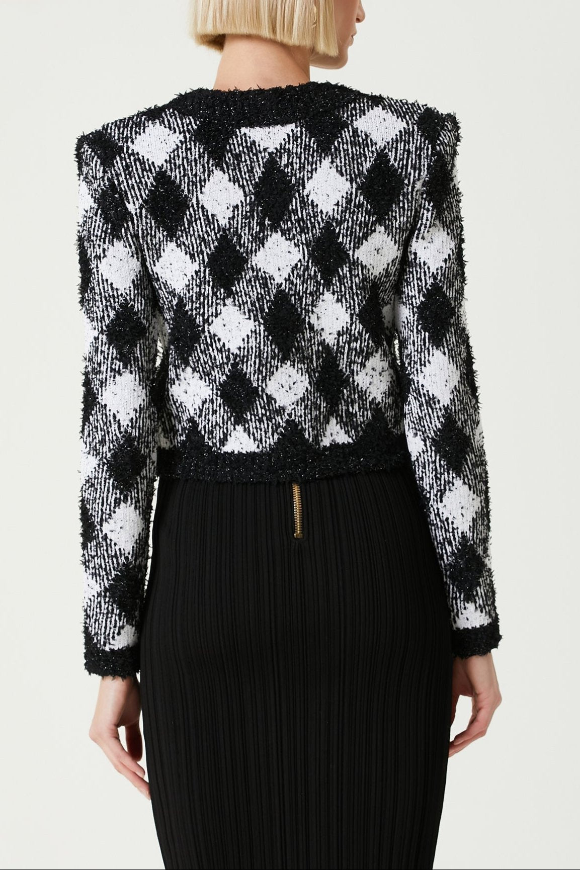 Black White Gingham Tweed Cardigan Flowering Girl
