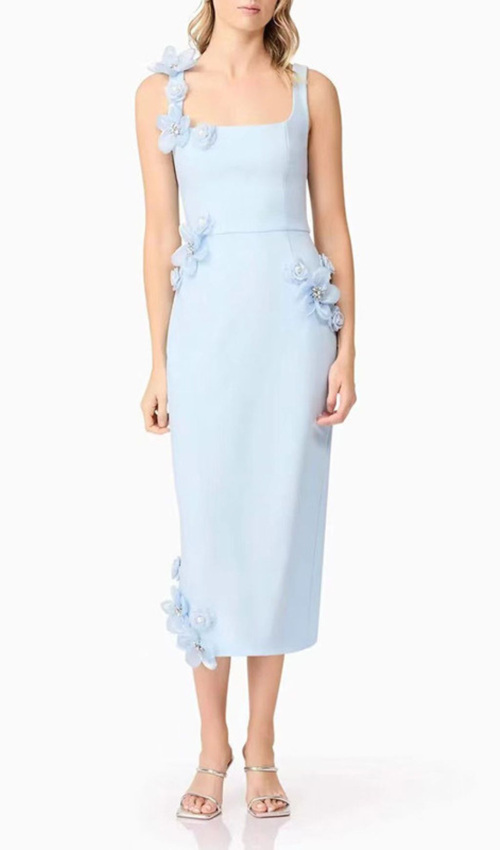 Harper Blue Flower Embellished Midi Dress Flowering Girl