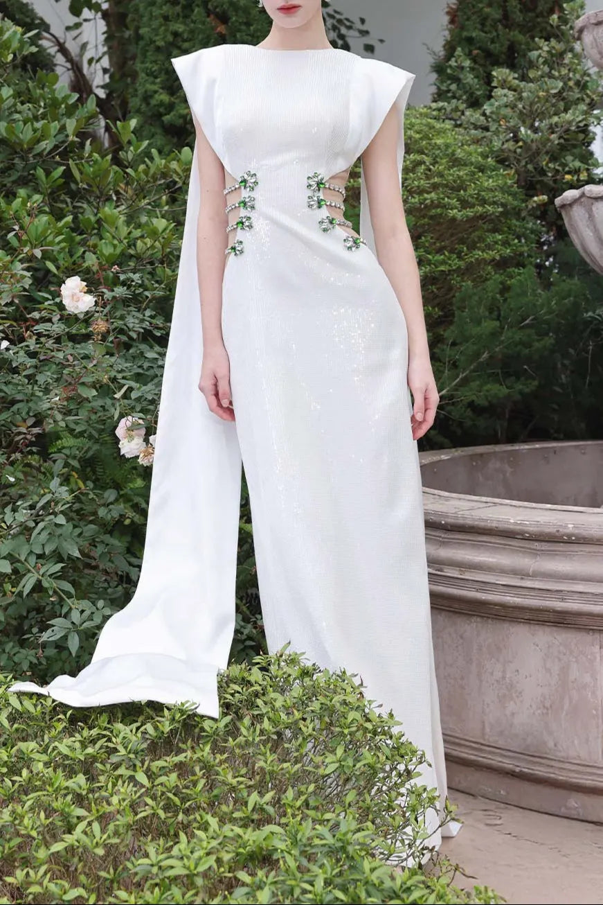 Stunner Sheath Symmetric Flap Sequin Maxi Dress Flowering Girl