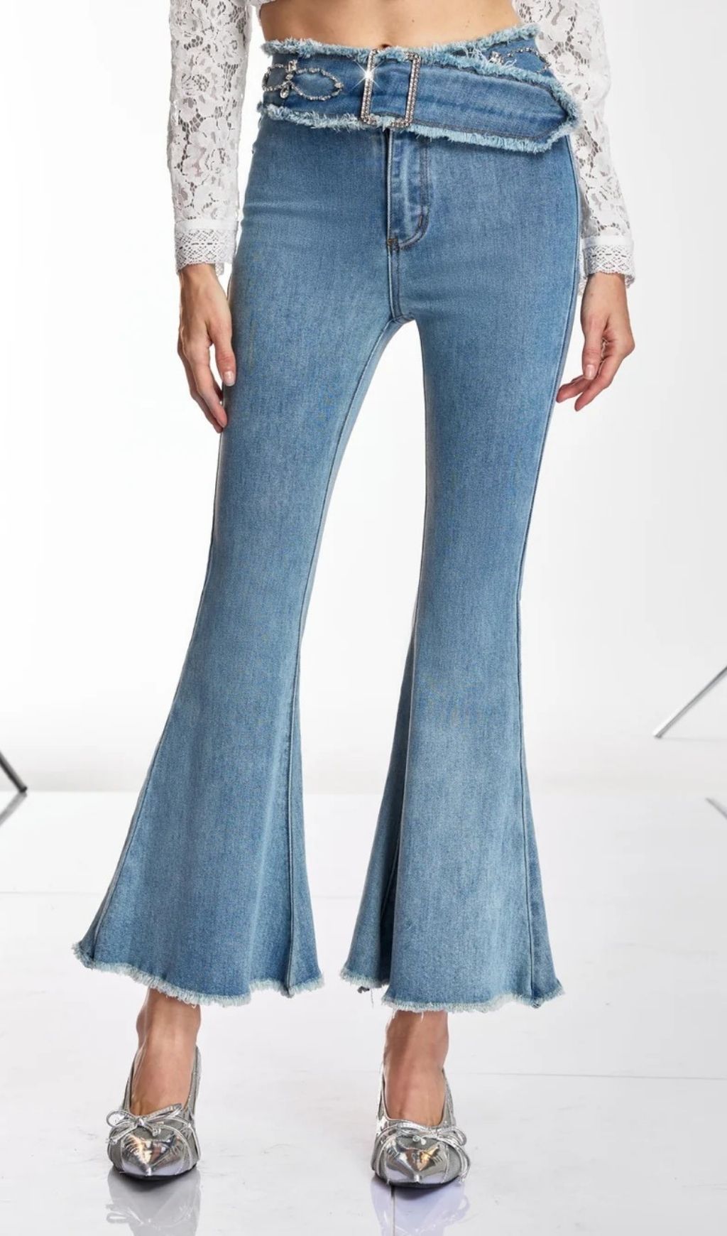 Danette Rhinestone Flare Jeans Flowering Girl
