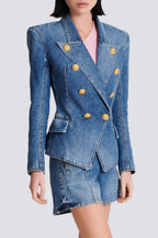 Brittia Button Denim Jacket Flowering Girl