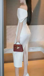 Liliya White Off-Shoulder Midi Dress Flowering Girl