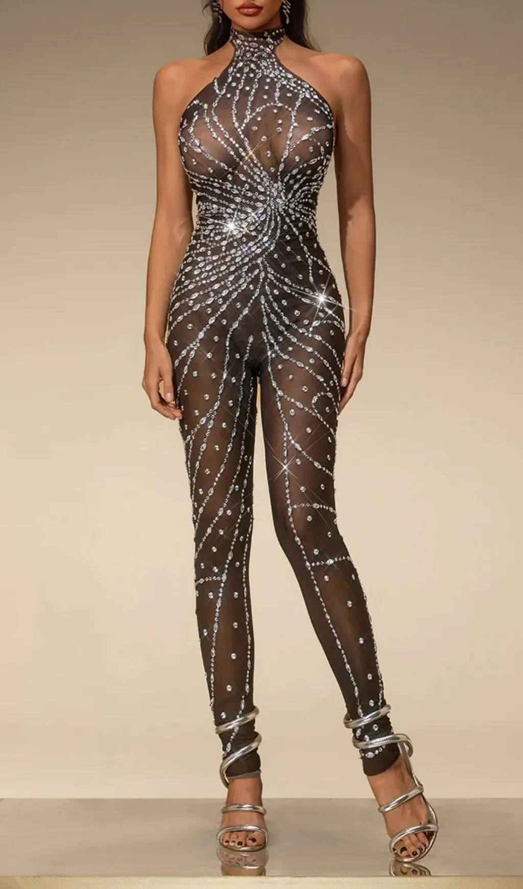 Siesia Rhinestone Mesh Jumpsuit Flowering Girl