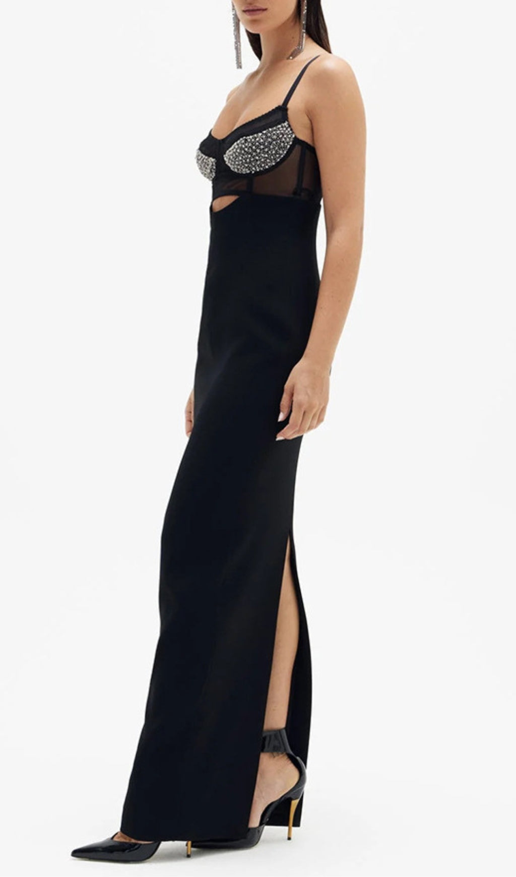 Aideen Black Beading Bandage Midi Dress Flowering Girl