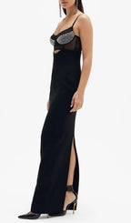 Aideen Black Beading Bandage Midi Dress Flowering Girl