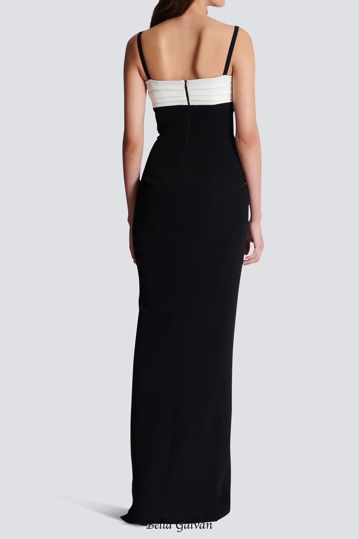 Two-tone crepe maxi dress with leg slit Flowering Girl