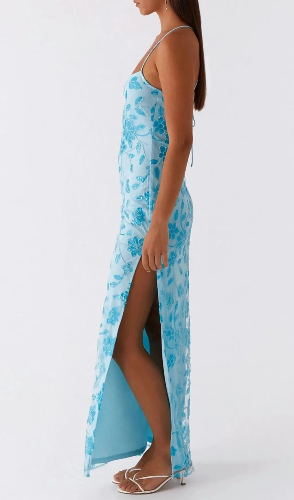 Ongus Floral Sequin Maxi Dress - Blue Flowering Girl