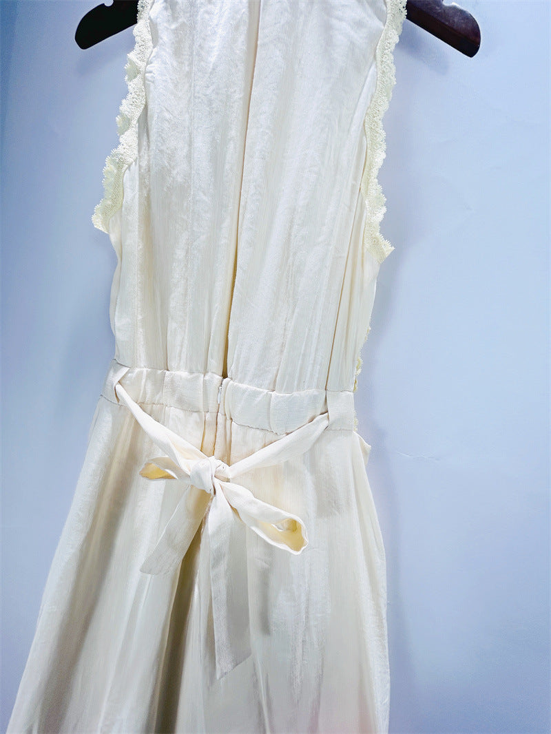Sleeveless Lace Detail Maxi Dress In Light Yellow Flowering Girl
