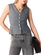 Sleeveless Jewel Button Tailored Jacket Flowering Girl