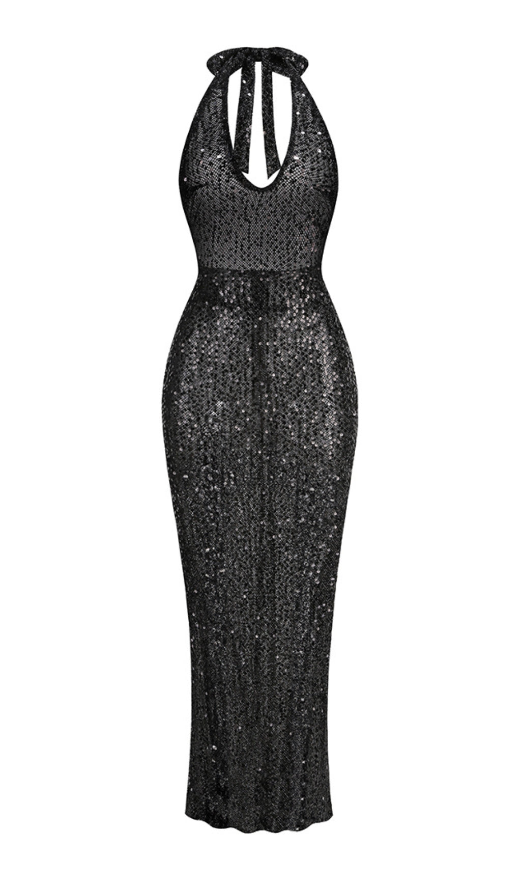 Brennen Black Halter Sequin Backless Maxi Dress Flowering Girl