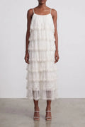 Sparkle Tulle Tiered Spaghetti Strap Midi Dress Flowering Girl