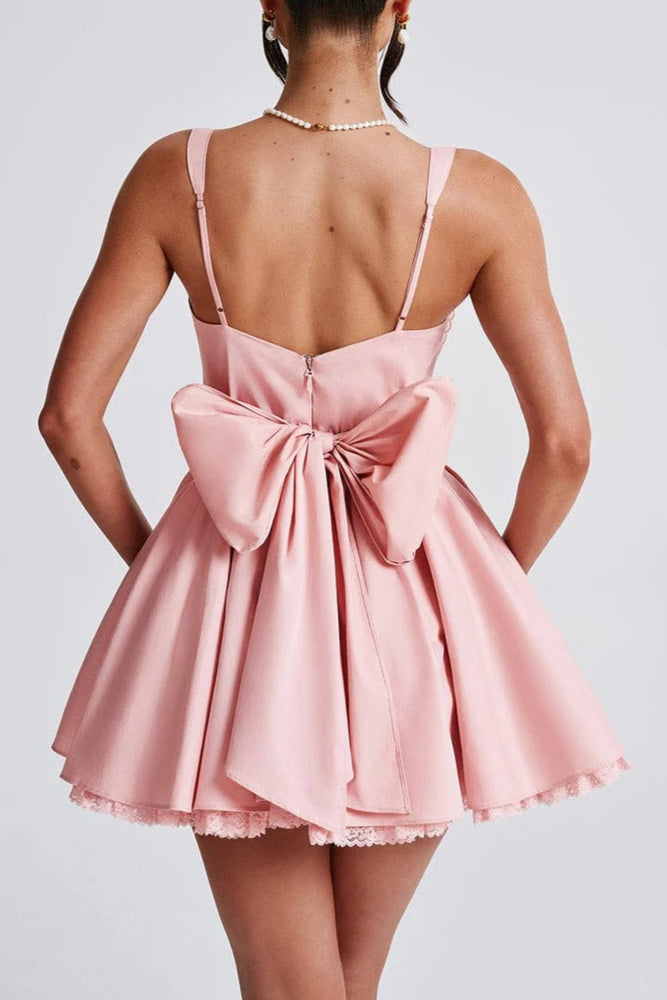 Lace Ruffle Trim Corset Mini Dress In Pink Flowering Girl