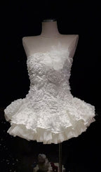 Keisha White Strapless Flower Mini Dress Flowering Girl