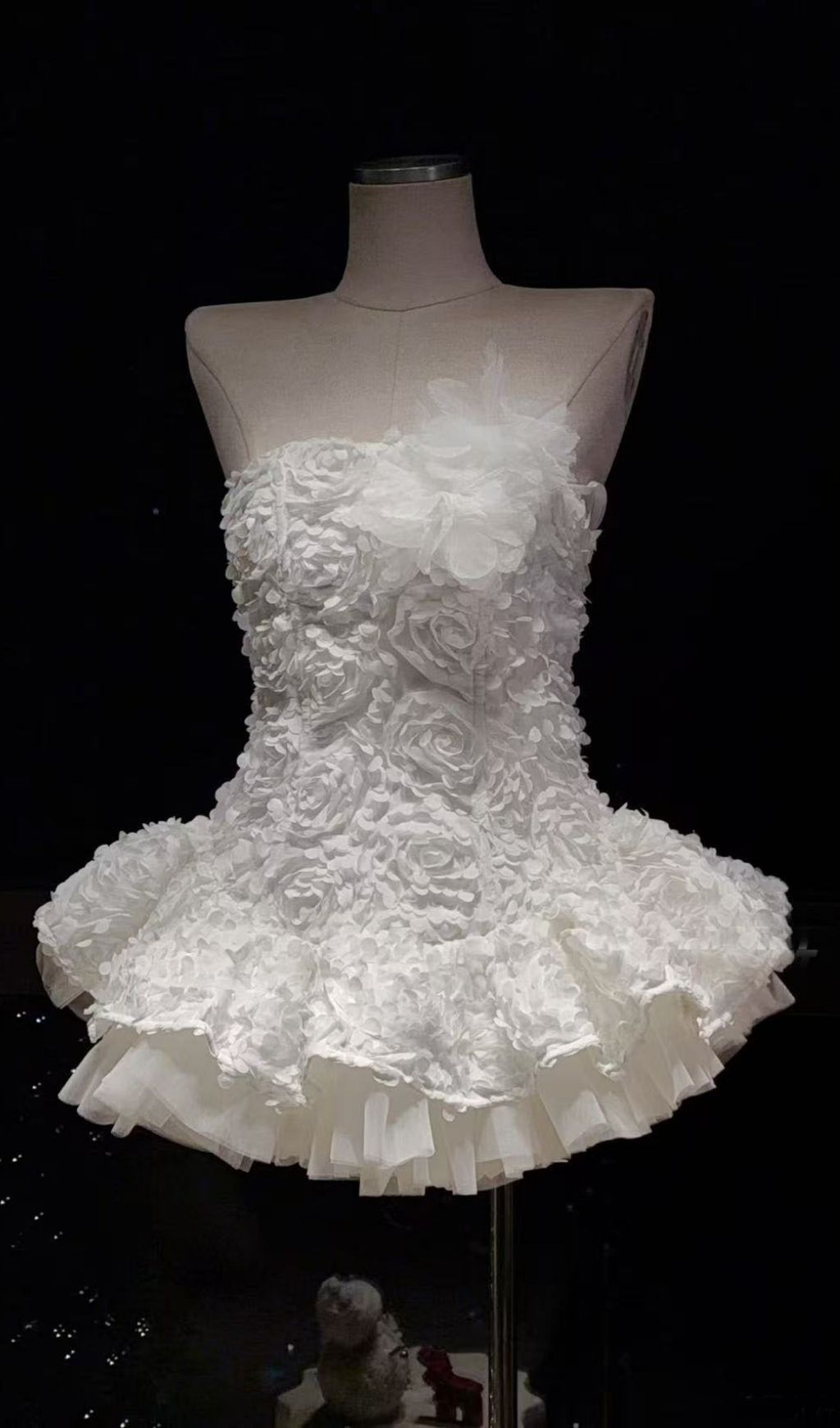 Keisha White Strapless Flower Mini Dress Flowering Girl