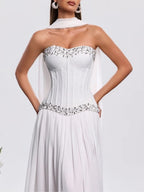 Zeldran Scarf Strapless Crystal Maxi Dress Flowering Girl