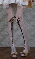 White Lace & Brown Lace-up Tights Flowering Girl