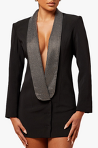 Scarlett Crystal Embellished Cutout Blazer Dress - Black Flowering Girl