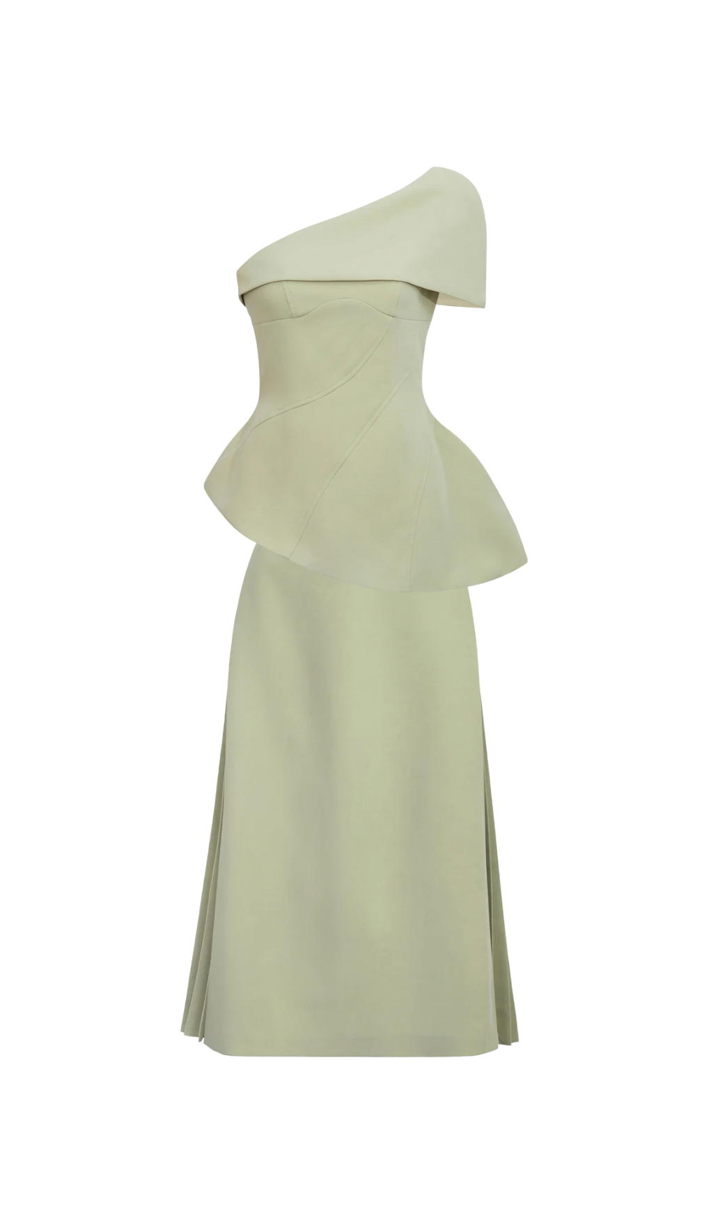 One Shoulder Top Flare Midi Skirt Suit In Olive Green Flowering Girl