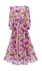 Ferial Purple Floral Printed Long Sleeve Maxi Dress Flowering Girl
