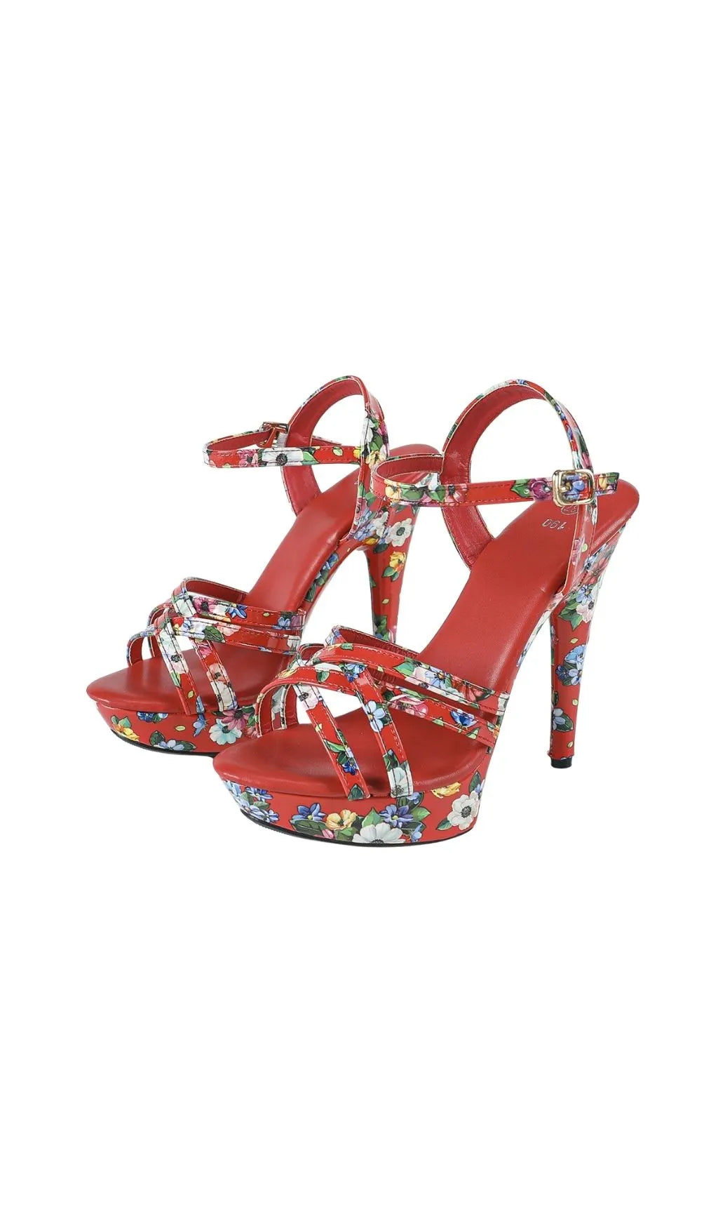 Kynthia Red Floral Printed Heels Flowering Girl