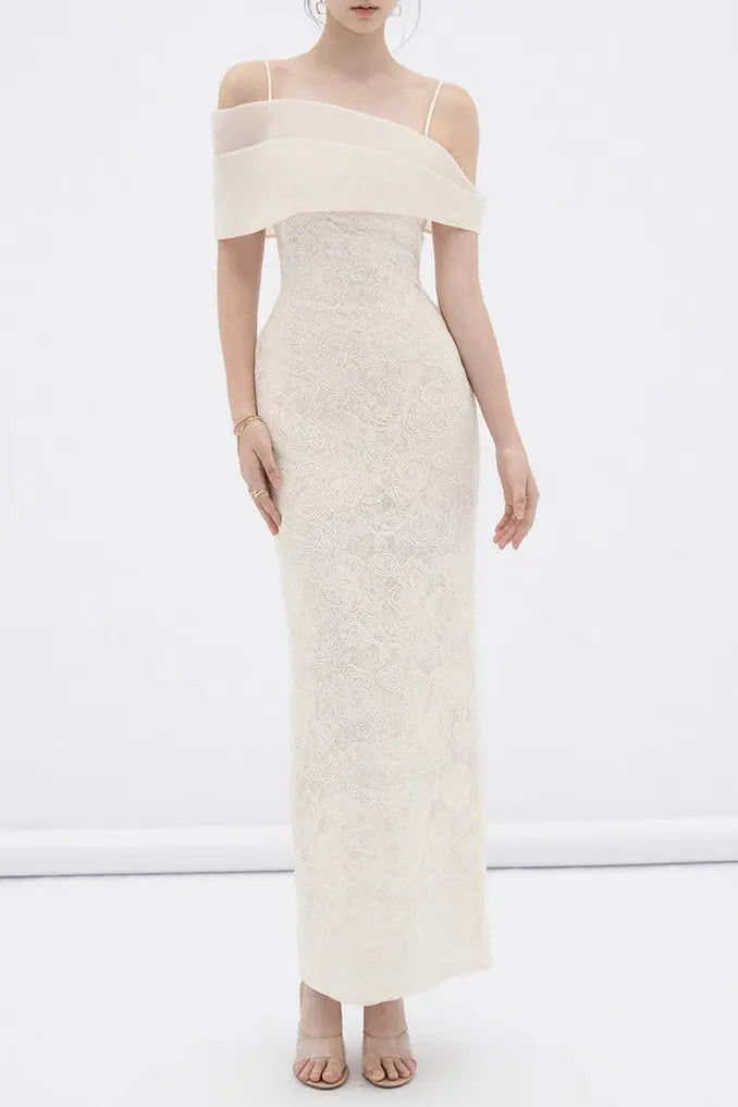 Tiffany Apricot Sheath Off Shoulder Sleeve Lace Maxi Dress Flowering Girl