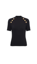 BLACK BUTTON-EMBELLISHED KNITTED T-SHIRT Flowering Girl