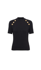 BLACK BUTTON-EMBELLISHED KNITTED T-SHIRT Flowering Girl