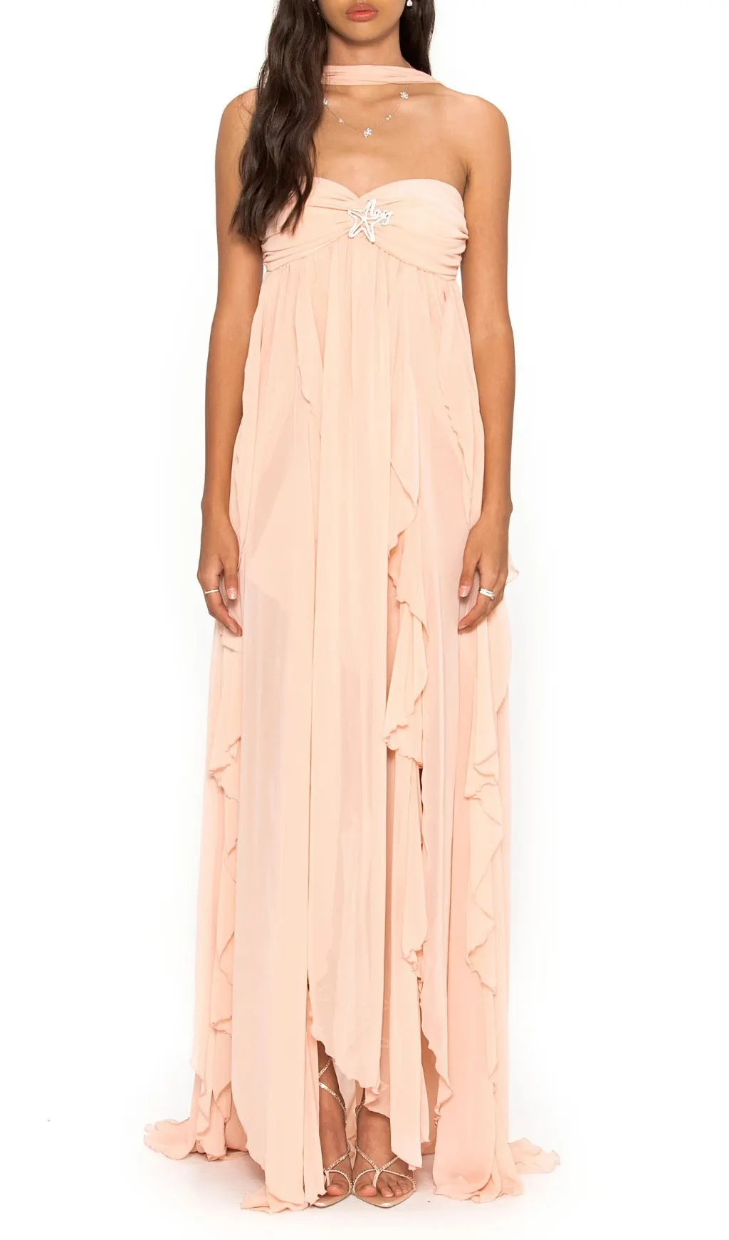 Frayne Nudepink Layered Backless Maxi Dress Flowering Girl