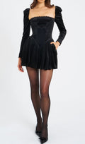 Carlyn Black Long Sleeve Velvet Mini Dress Flowering Girl