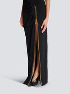Black Sleeveless Zipper High Slit Elastic Jersey Maxi Dress Flowering Girl