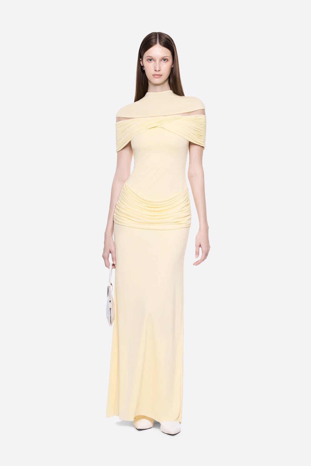 Megan Ruched Knit Patchwork Maxi Dress In Yellow Flowering Girl