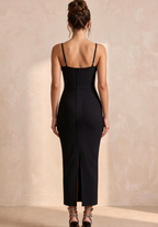 Black Heavy Knit Bandage Bodycon Midi Dress Flowering Girl