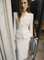 Michaelia Cream Boucle Tailored Midi Dress Set Flowering Girl