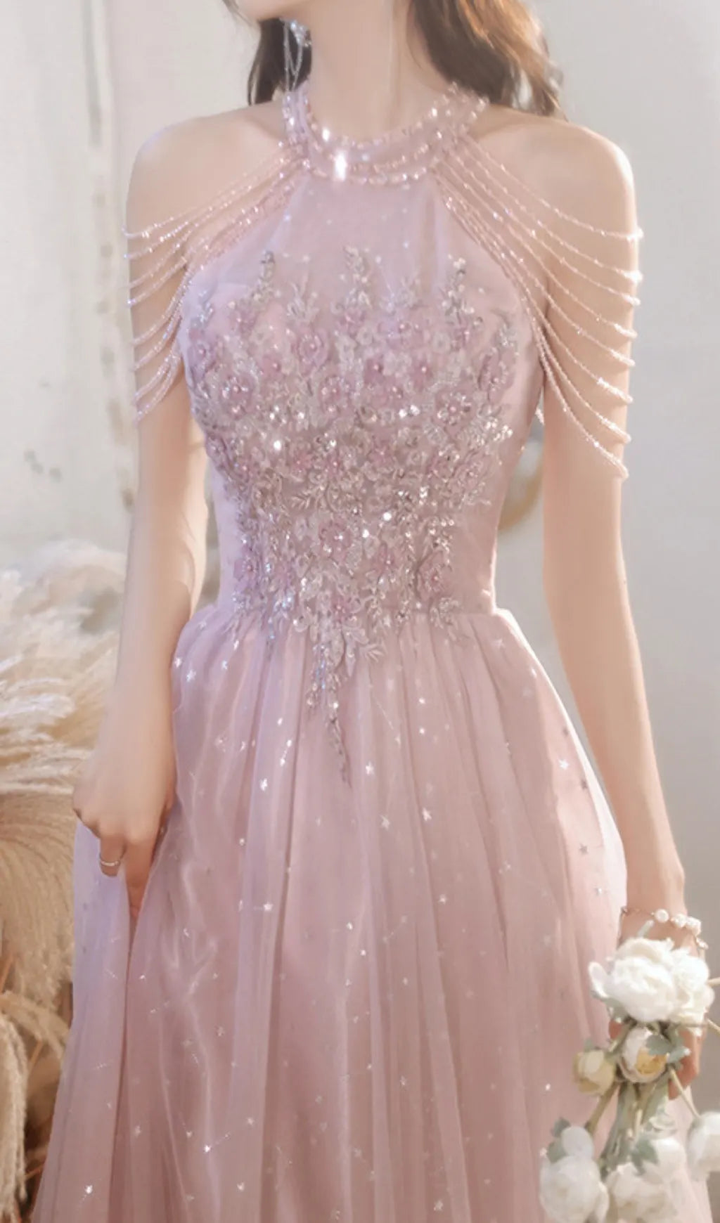 Cleon Halter Flower Sequin Maxi Dress Flowering Girl