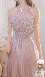 Cleon Halter Flower Sequin Maxi Dress Flowering Girl