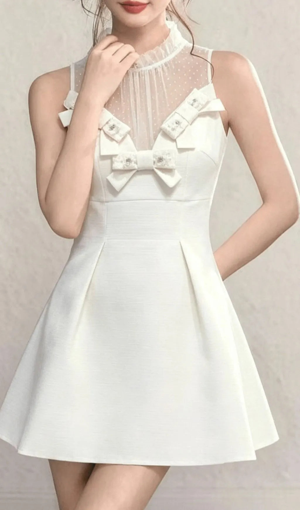 Kikkan White Bow Mesh Mini Dress Flowering Girl